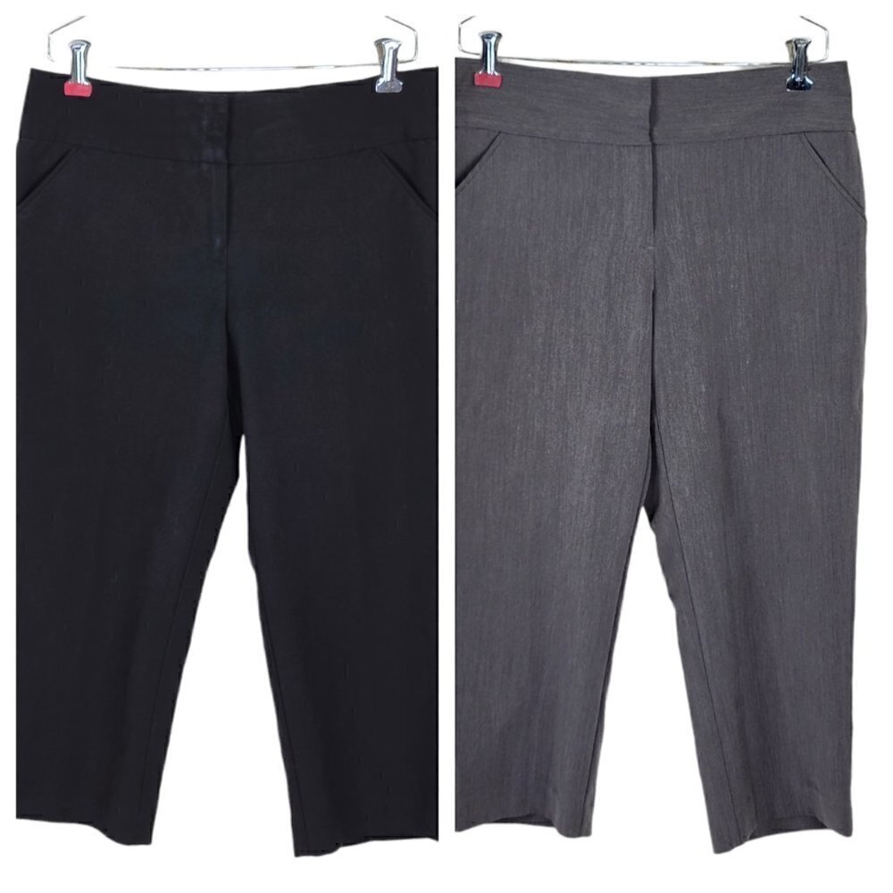 Nicole Miller Capri Pants Size 8 32X22 Two 2 Pair Black Gray Front Zip Pockets